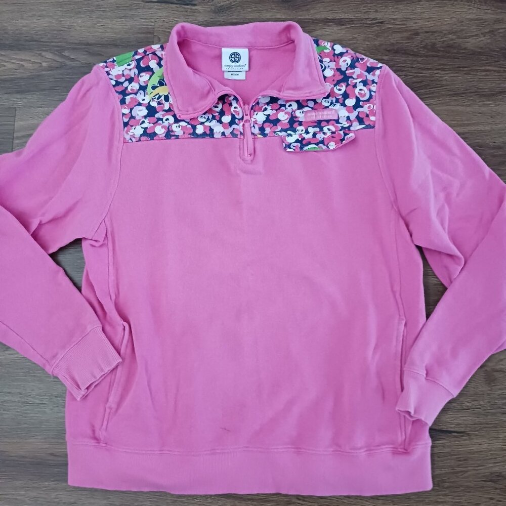 Simply Southern Pink Floral 1/4 Zip Pullover Sweatshirt Size Medium
